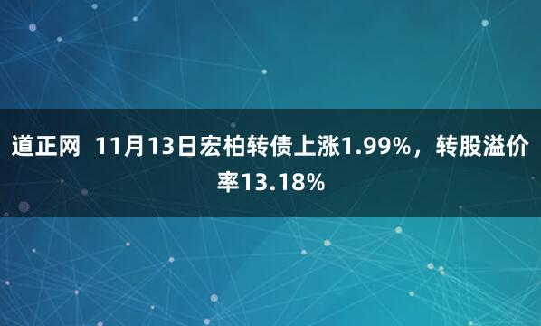 道正网  11月13日宏柏转债上涨1.99%，转股溢价率13.18%