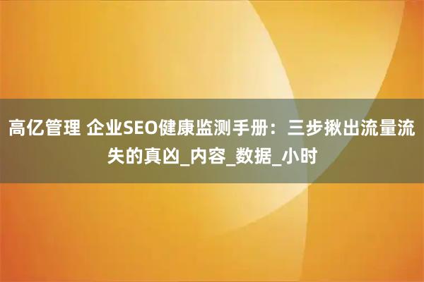 高亿管理 企业SEO健康监测手册：三步揪出流量流失的真凶_内容_数据_小时